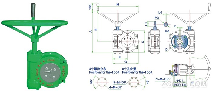 部分回轉(zhuǎn)型閥門手動(dòng)裝置結(jié)構(gòu)尺寸圖